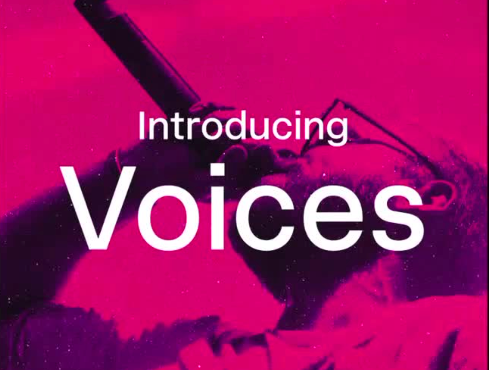 Official 'Introducing Voices' announcement graphic from Udio's own blog